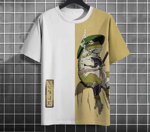 Koszulka T-Shirt Męska Asymetryczna z Japońskimi Motywami 