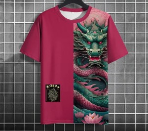 Koszulka T-Shirt Męska Asymetryczna z Japońskimi Motywami