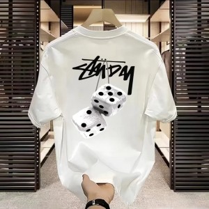 T-Shirt Męski Oversize Streetwear Z Krótkim Rękawem – Grafika Kości do Gry Luźny Krój Casual Letni