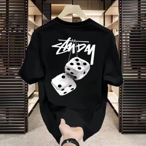 T-Shirt Męski Oversize Streetwear Z Krótkim Rękawem – Grafika Kości do Gry Luźny Krój Casual Letni 