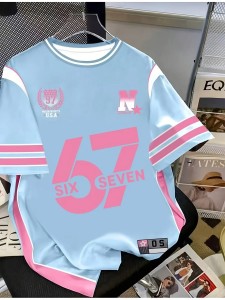 Dziecięca Koszulka Sportowa 67 SIX SEVEN Casual na Lato 2026, Nadruk Cyfrowy, Oddychająca na Plażę