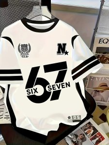 Dziecięca Koszulka Sportowa 67 SIX SEVEN Casual na Lato 2026, Nadruk Cyfrowy, Oddychająca na Plażę