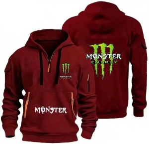 Męska Bluza z Kapturem Sportowa Polarowa Energy Style Zimowa typu Kangurka z Zamkiem Styl Motocyklowy i Biker 