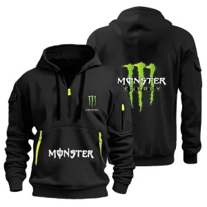 Męska Bluza z Kapturem Sportowa Polarowa Energy Style Zimowa typu Kangurka z Zamkiem Styl Motocyklowy i Biker 