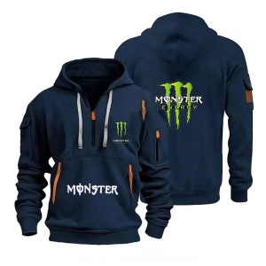 Męska Bluza z Kapturem Sportowa Polarowa Energy Style Zimowa typu Kangurka z Zamkiem Styl Motocyklowy i Biker 