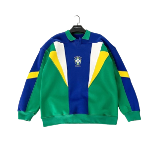 Retro Bluza Unisex Brazylia Styl Y2K – Piłkarski Oversize z Kołnierzykiem Polo 2026