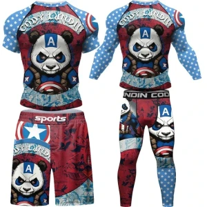 Męski Zestaw Kompresyjny 4w1 Rashguard Krótki + Długi Rękaw + Spodenki + Legginsy MMA Fitness Siłownia Oddychający 