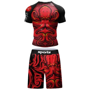 Męski Zestaw No-Gi BJJ: Rashguard + Spodenki MMA Kompresyjny Strój do Jiu Jitsu, Muay Thai, Grappling